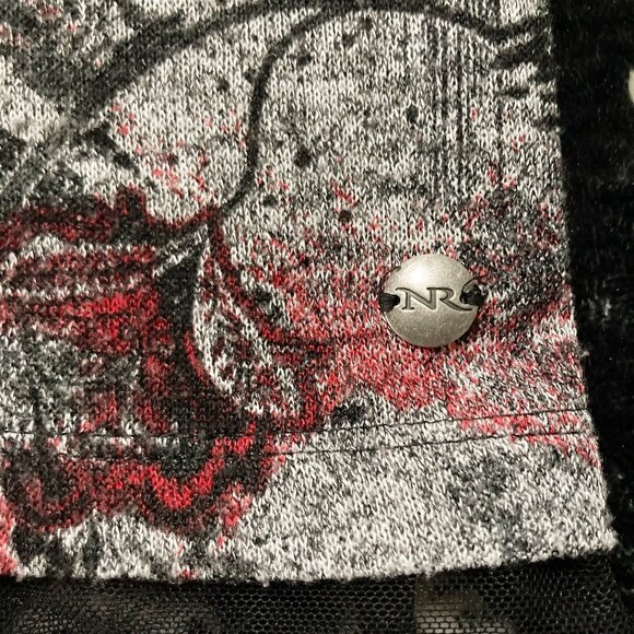 NORTHERN REFLECTIONS Red grey black floral sweater w/ lace trim MEDIUM LARGE XL - Picture 13 of 16